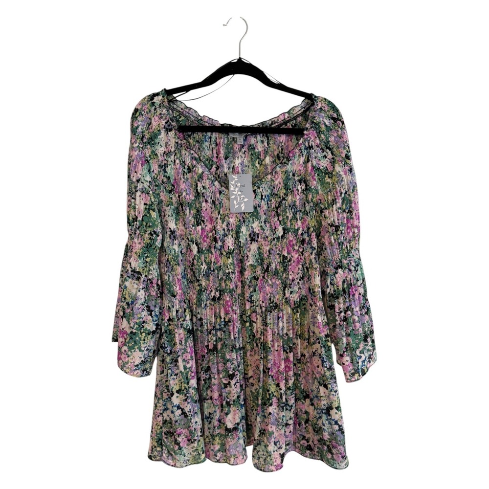 Floral & Ivy Smocked Peplum Top Floral 2X Women NEW T1802824XMB Boho Blouse